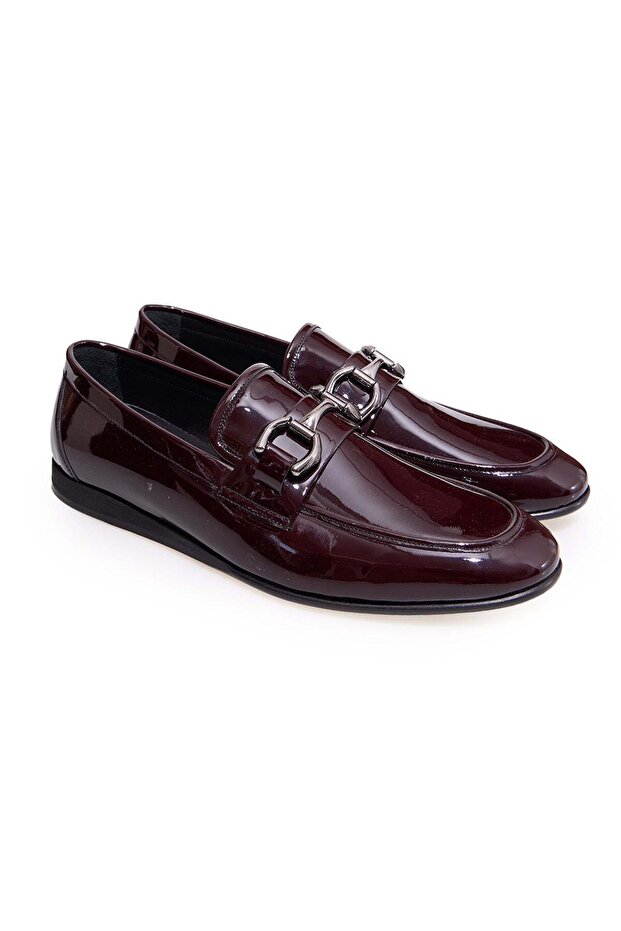 Burgundy Color Laceless Genuine Leather Men's Shoes