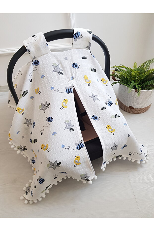 Stroller Cover Muslin with Zipper Patterned 100% Cotton