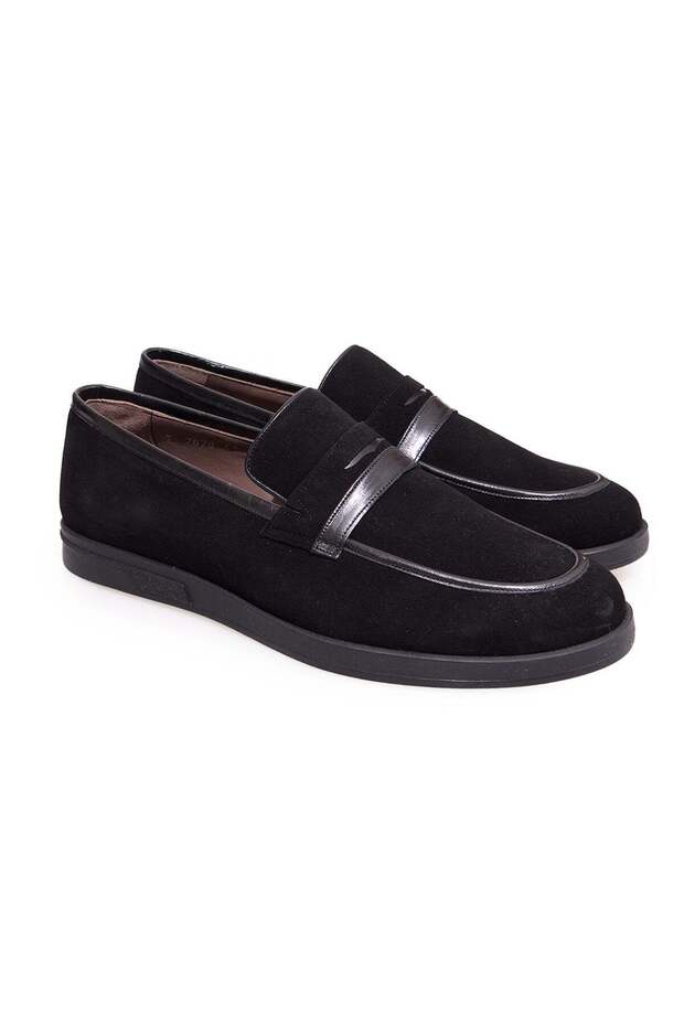 Black Color Laceless Genuine Leather Men's Shoes