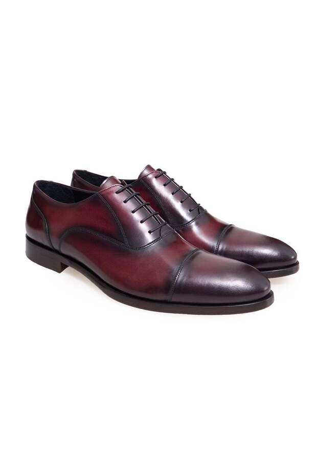 Burgundy Color Lace-Up Genuine Leather Men's Shoes
