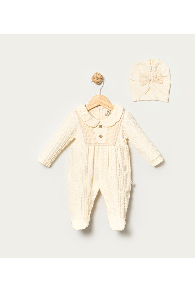 100% Cotton Girls' Jumpsuit with Lace Trimmed Booties