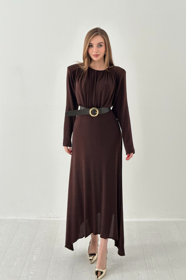 Brown Leather Belt Detail Sparkly Dress