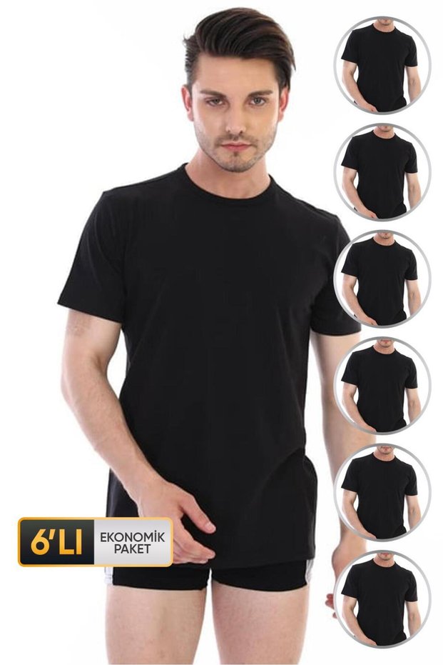 Men's Single Jersey Crew Neck Black T-Shirt 947 Economical Pack of 6