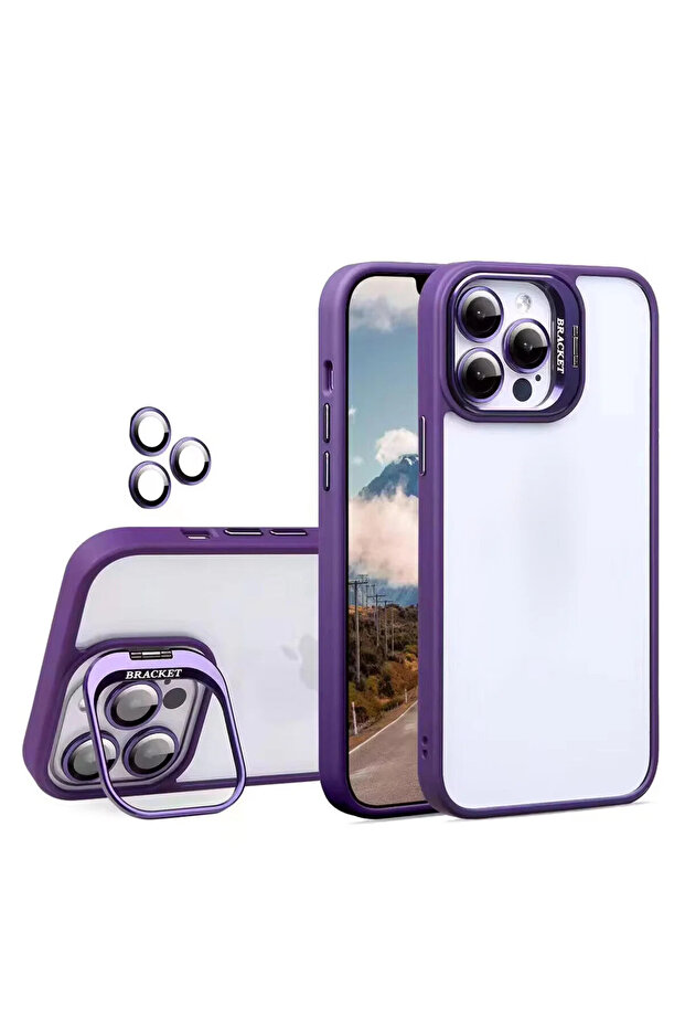 iPhone 14 Pro Max Case with Hard Back, Stand, Camera Raise, Shock Absorbing Cover, Lens Gift Included