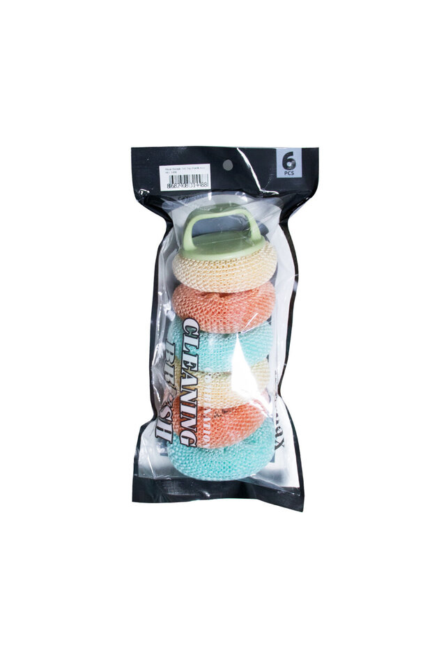6-Piece Plastic/Synthetic Knitted Dishwashing Wire with Handle