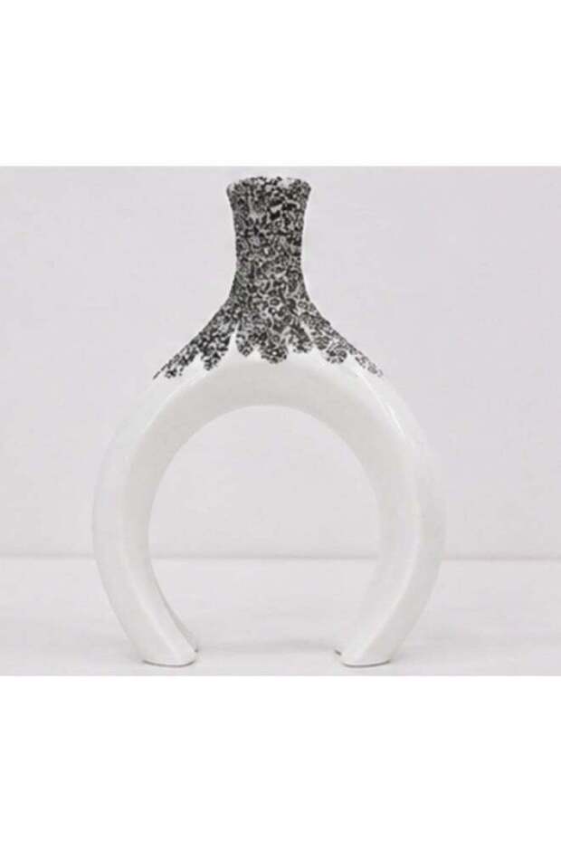 Modern U-Shaped Ceramic Decorative Vase, White and Black Speckled