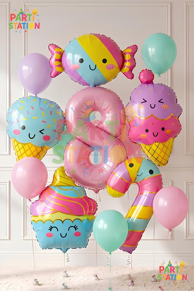 Cupcake Ice Cream 8 Years Old - 12 Piece Balloon Set Candy Ice Cream Candy Balloon Ice Cream Concept Birthday Balloon Set