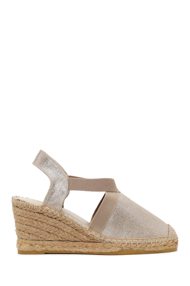Women's Beige Shiny Wedge Heeled Espadrille 26Sfd20676F