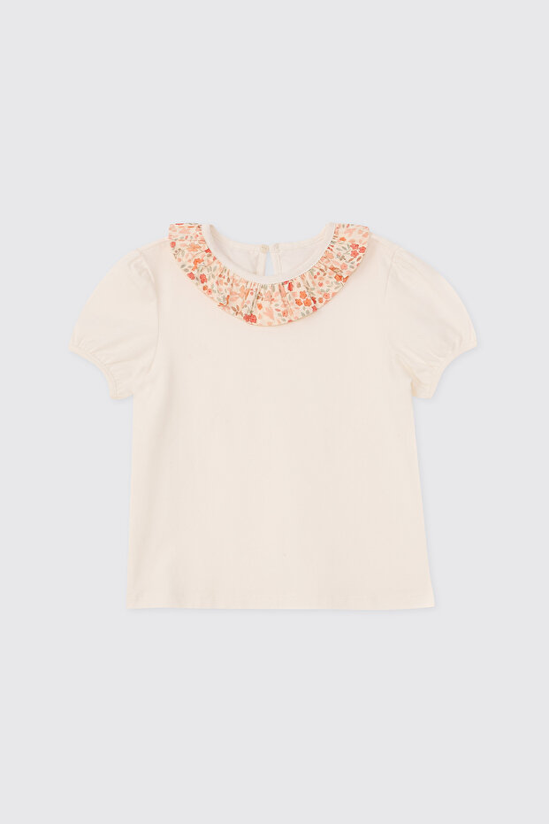 Baby Girl Frilly Collar Ecru T-Shirt