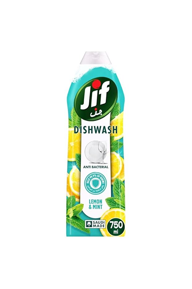 JIF Antibacterial Dishwashing liquid Lemon & Mint, for 100% Grease Removal, 750ml
