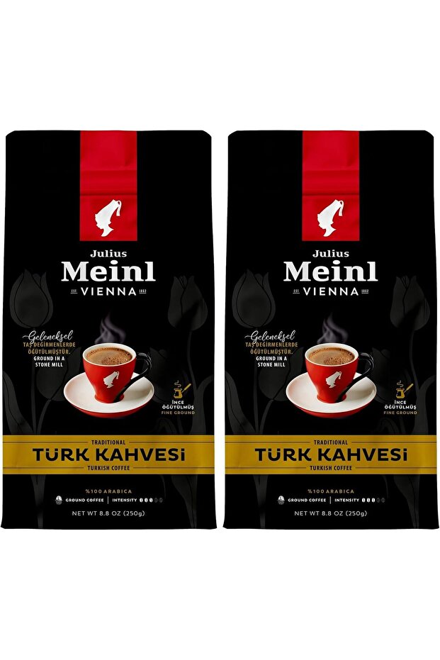 Traditional Stone Mill Ground Turkish Coffee, Medium Roasted, 100% Arabica, 250 Grams (2 Packs)