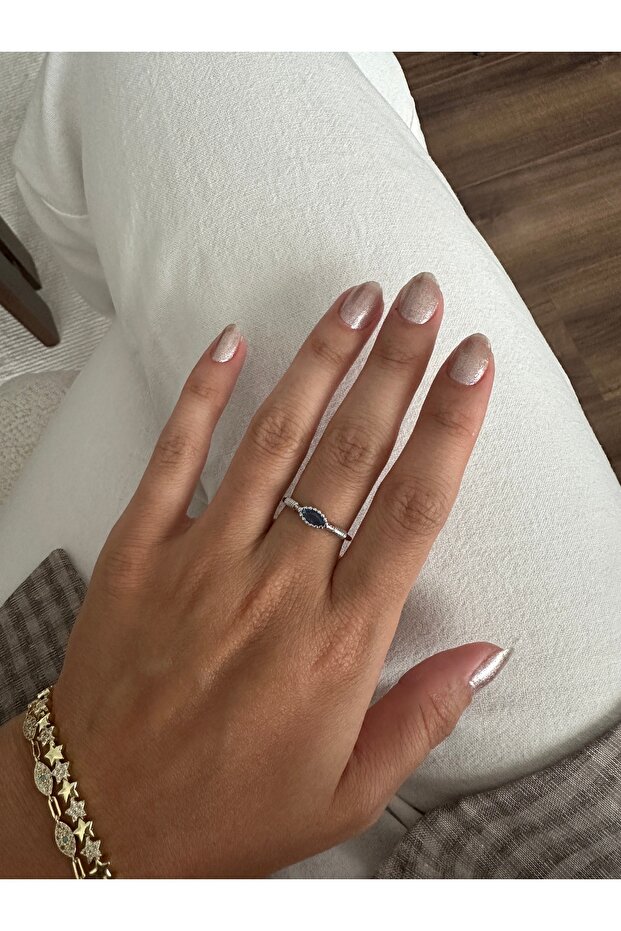 Silver Color Zircon Stone Blue Ring