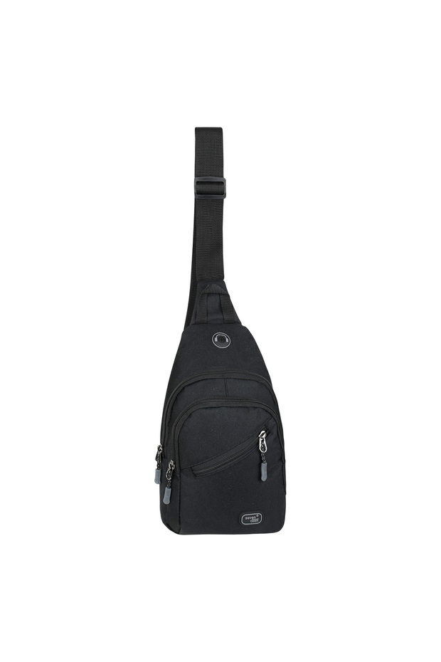 3475 -Black Crossbody Chest and Backpack Bag with Headphone Outlet, Multiple Compartments, Body Bag