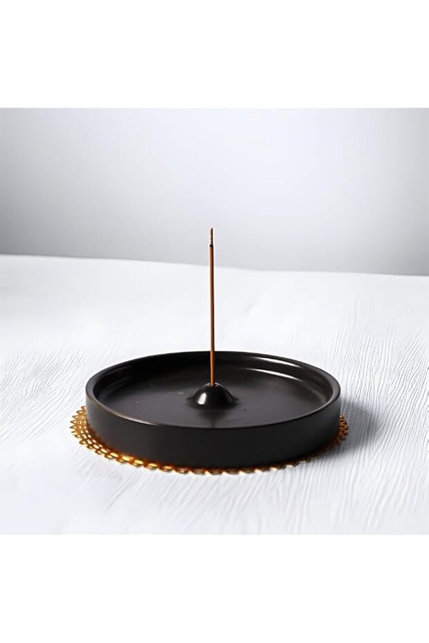 Incense Holder Modern Minimalist Circular Incense Burner for Cone or Stick Incense Ceramic Ash Catcher Handmade Incense Stick Burner (Black)