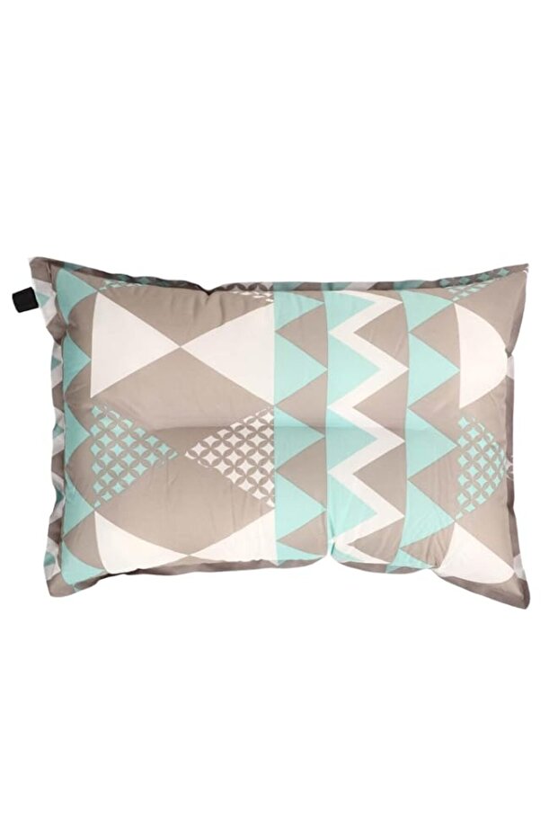 Camping Pillow, Ergonomic Automatic Inflatable Pillow with High Elasticity Compression Foam, Ethnic, Blow Up Camping Pillow for Outdoor, Camp, Hiking, Backpacking (Grey and Blue
