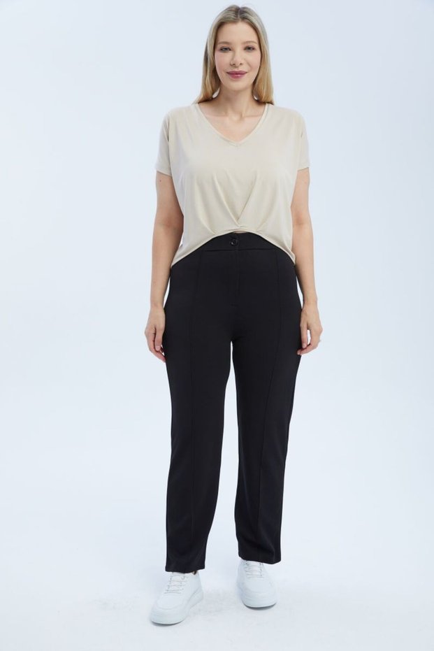 Women's High Waist Carrot Cut Stretch Fabric Pants