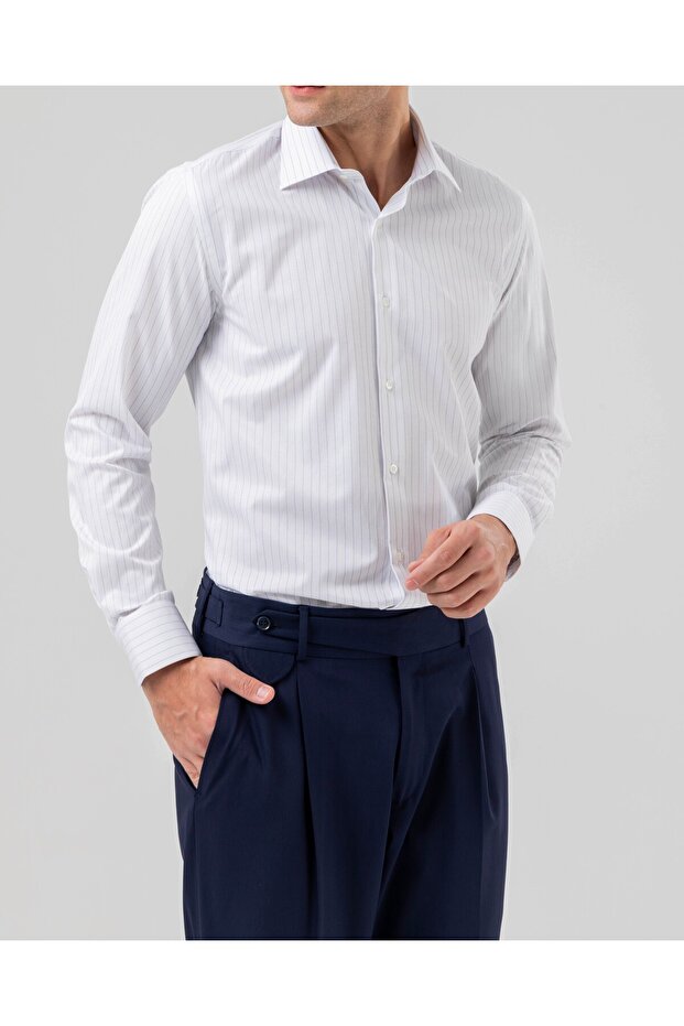 Slim Fit Max Collar Striped Men's Shirt Cobalt Blue T20165-22