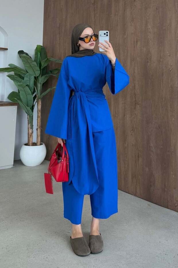 Beliz Belted Suit Navy Blue