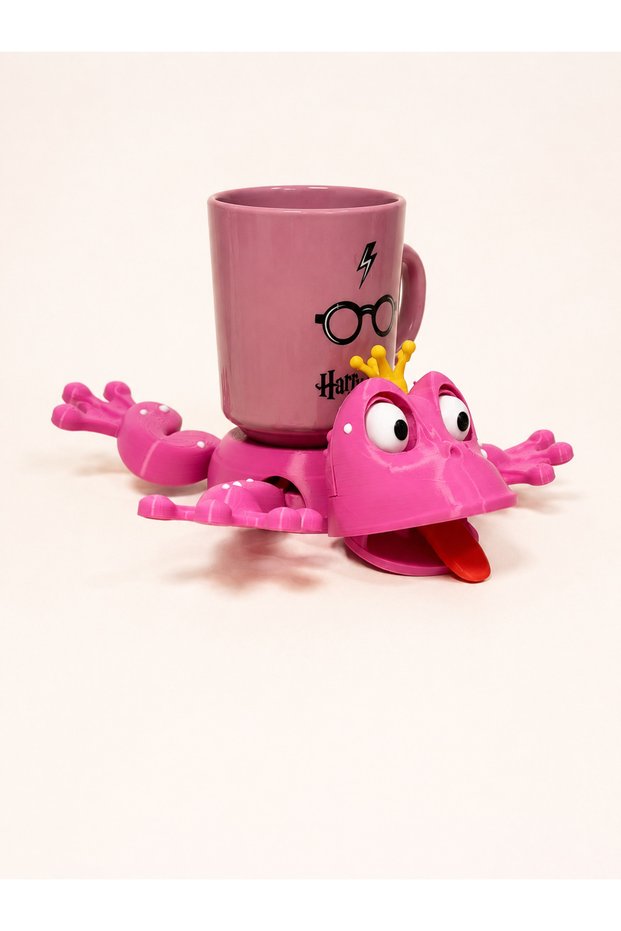 Pink Frog Bouncing Cup Holder Decorative Mug Holder Desktop Organizer Fun Gift