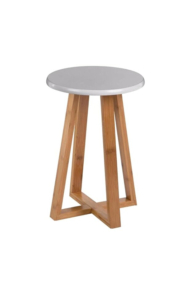 Premier Housewares Viborg Round Stool, Bamboo - Grey, 30x30x43 cm