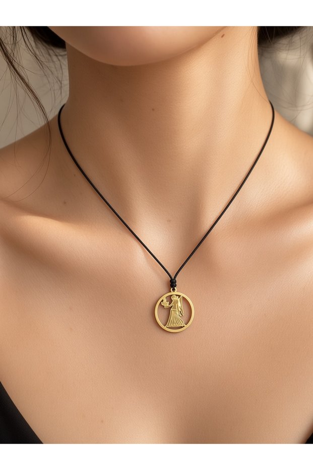 Steel Apparatus Gold Angel Figured Adjustable Necklace with String