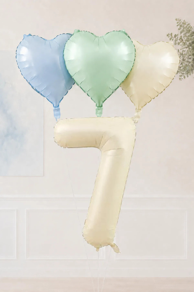 7 Years Old Retro Blue Green Cream Heart Foil Balloon Set Set44 7 Years Old