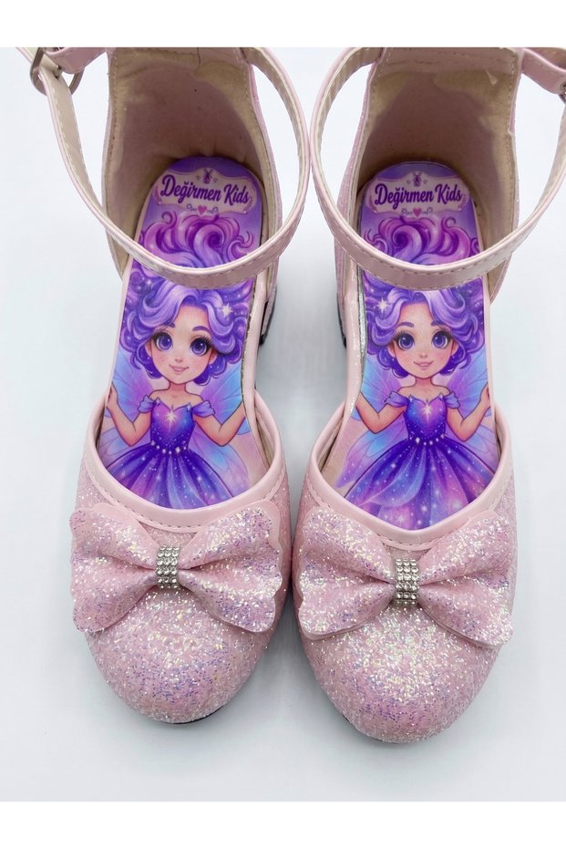 Alya Yıldız Fairy Pink Glittery Bow Girls' Heeled Shoes