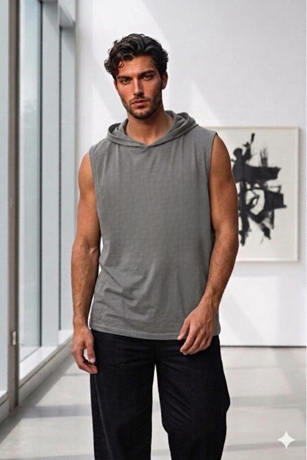 Men's Nardo Gray Hooded Sleeveless Plain Undershirt
