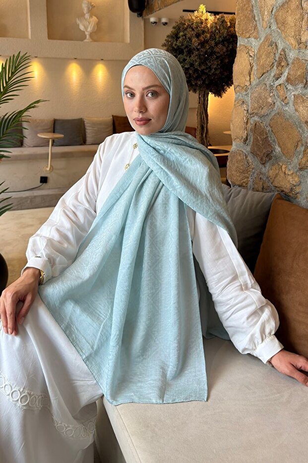 Diamond Pattern Aura Cotton Jacquard Shawl Blue