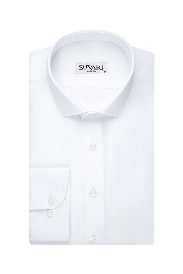 Slim Fit Dobby Patterned White Men's Shirt