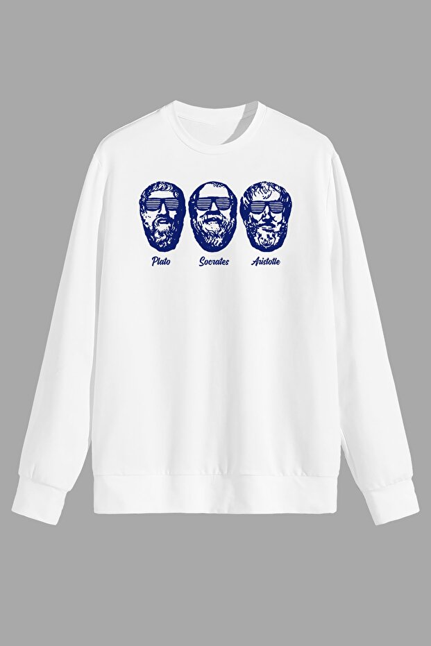 Philosopher Plato Socrates Aristo Printed White Unisex Sweatshirt