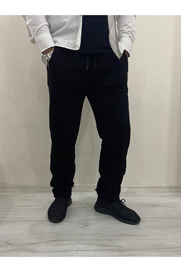 Three Thread Black Straight Leg Unisex Sweatpants