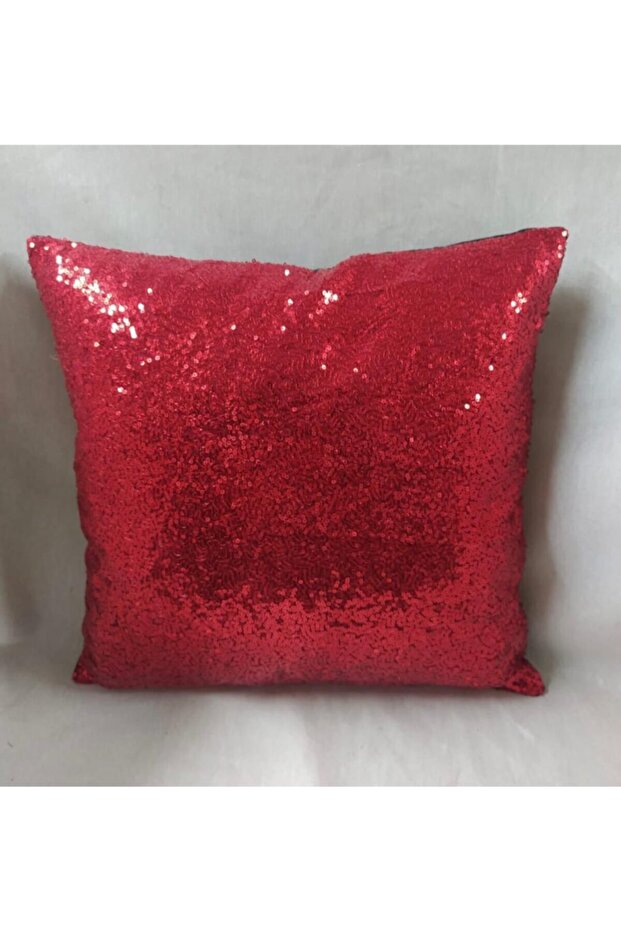 غطاء وسادة مزين بالترتر - (حجم أحمر - 43x43)