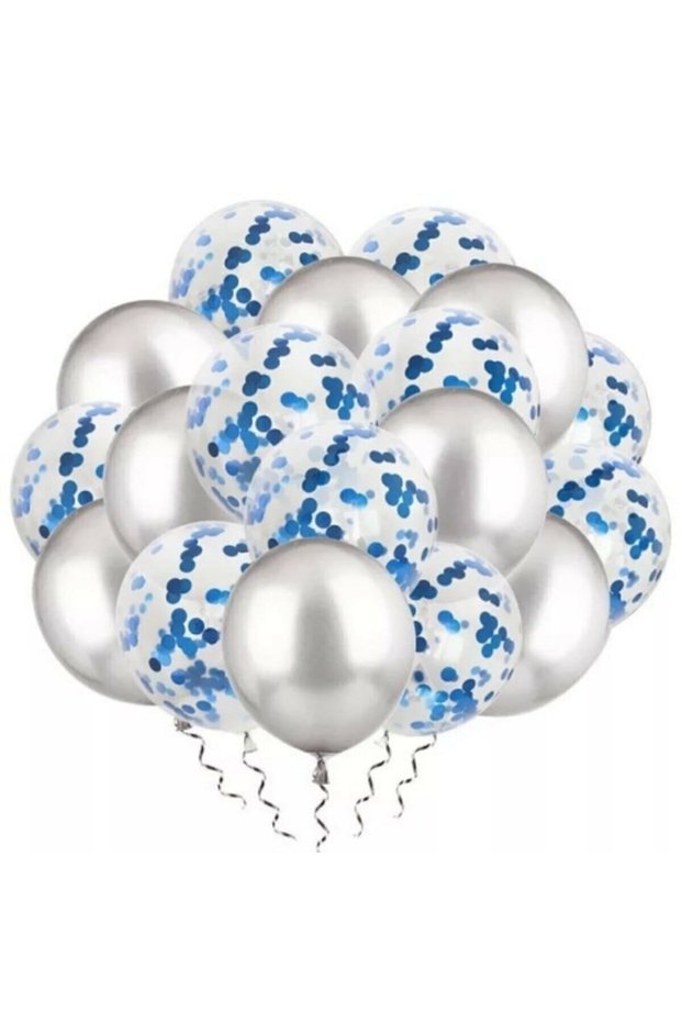 Best Dark Blue Confetti Transparent Balloon and Metallic Gray Balloon Set 20 Pieces