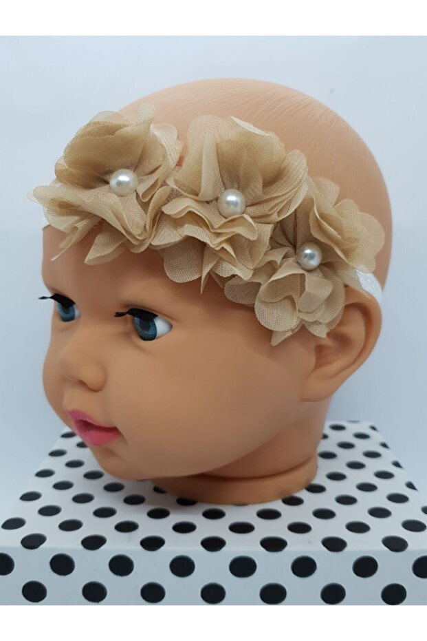 Melkady 280ca - Baby Headband with Pearls and Flowers (0-6 Months)
