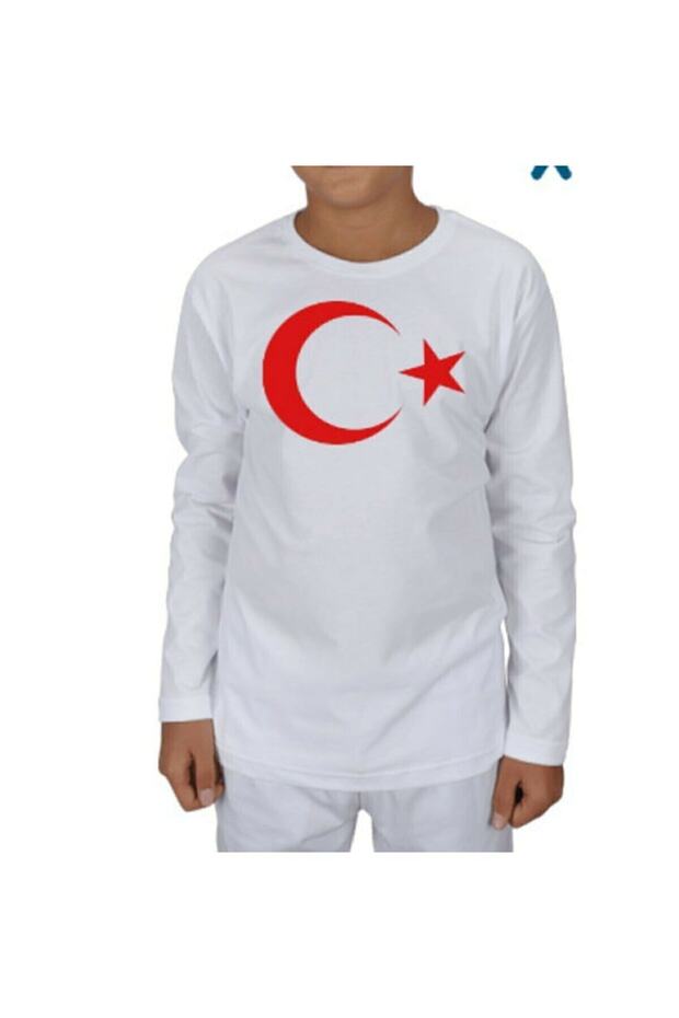 Unisex Kids Crescent Star Flag Printed Lycra Super Compac Combed Cotton Badi White T-shirt