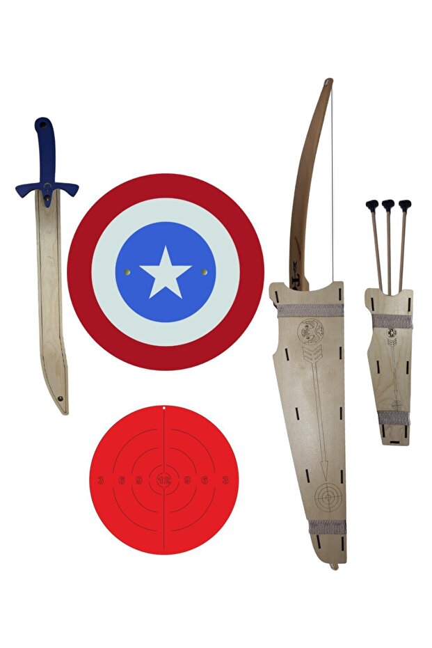 Natural Wooden Arrow Bow Captain America Shield Sword Bow Scabbard Quiver Target