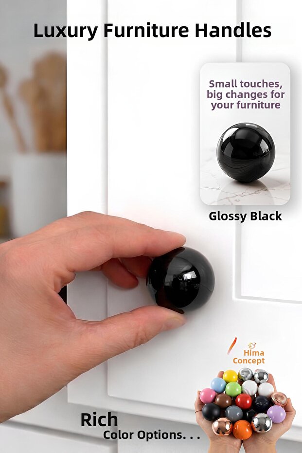 Hard Plastic Button Round Ball Shiny Black Cabinet Furniture Kitchen Cupboard Drawer Handle Knob Handles