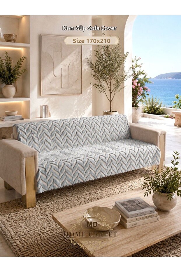 غطاء أريكة متعدد الأغراض مصنوع من إسفنج ناعم أبيض 100% من الخيزران مقاس 170x210 سم