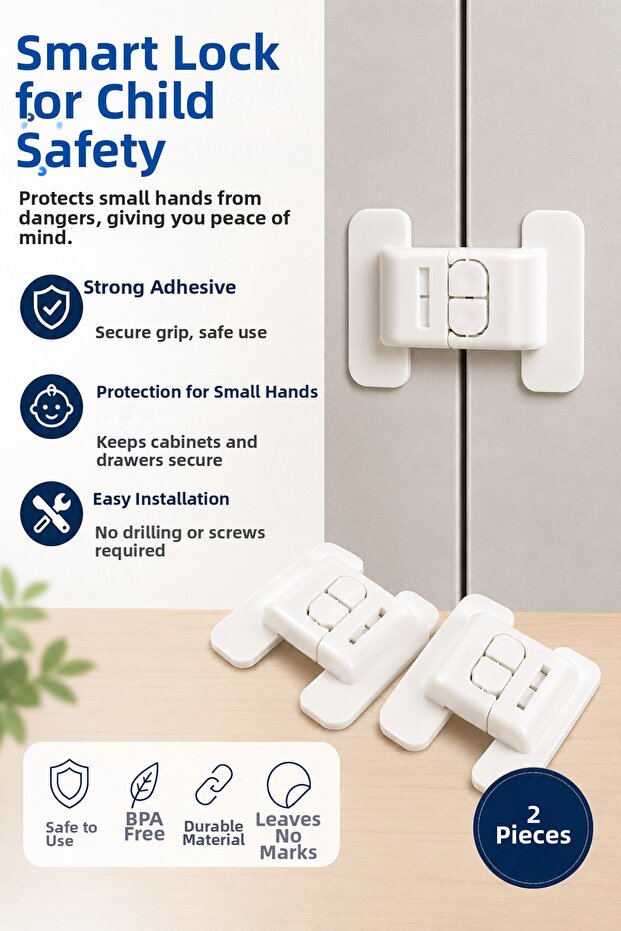 Child Safety Lock Set of 2 – Multi-Purpose Safety Lock for Cabinets, Drawers, Refrigerators