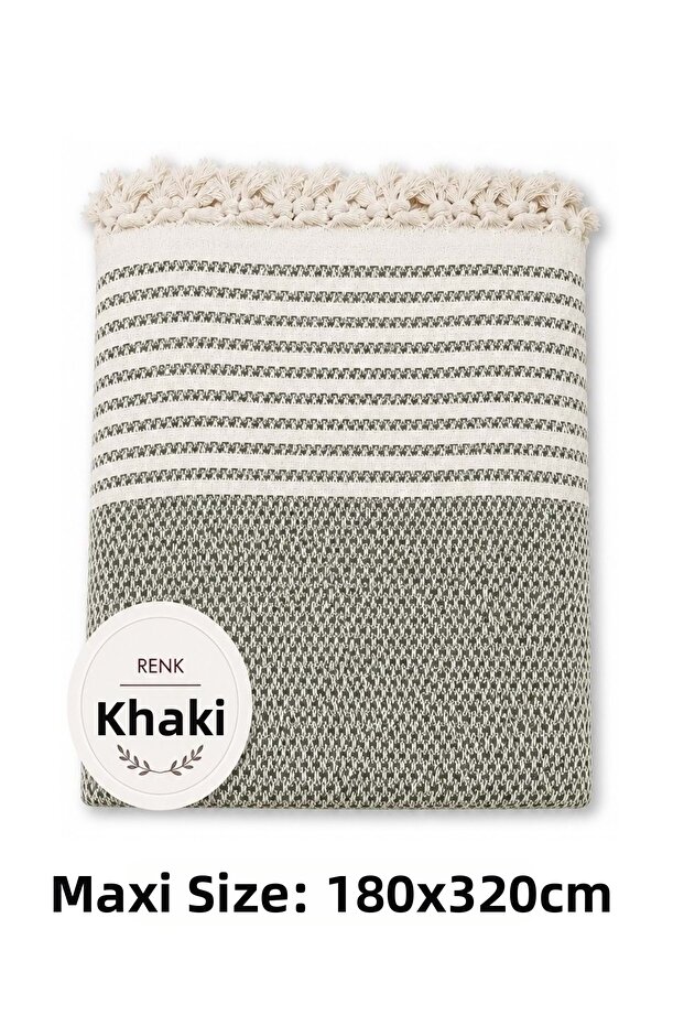 Khaki Green - Cotton Non-Slip Wicker Woven Maxi Size Sofa Cover (180X310)