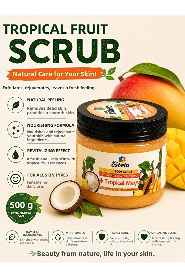 Tropical Fruit Extract Moisture Bomb, Instant Anti-Stain Hand and Body Peeling 500 Gr