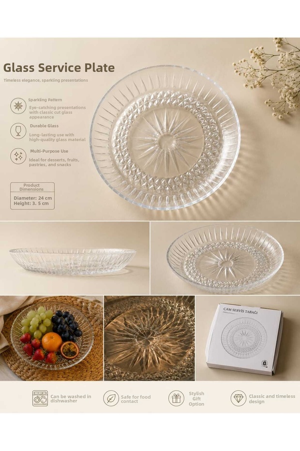 Set of 2 Transparent Presentation Salad Bowls 24 cm – Fruit Serving Bowls with Embossed Pattern