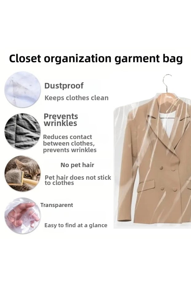 Wardrobe Hanger with Slot 50X70Cm Dry Cleaning - Transparent Storage Nylon for Inside the Wardrobe (10Pcs)