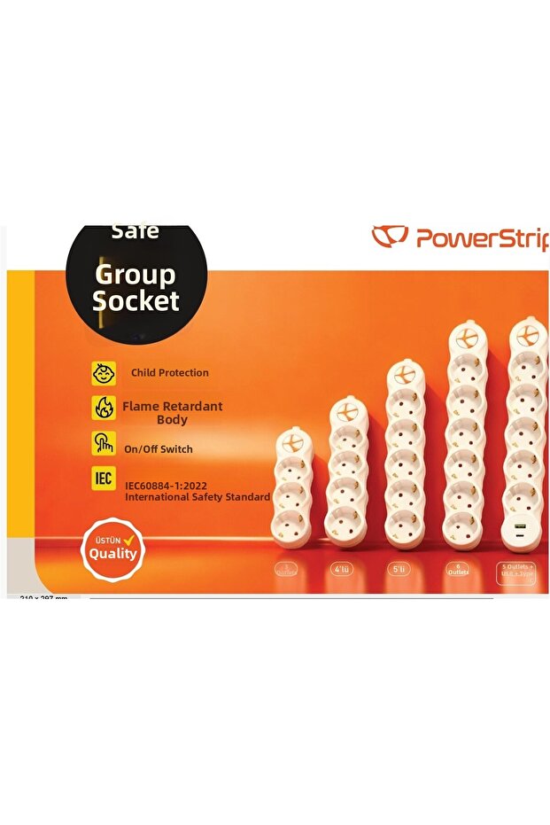 شريط طاقة TUNCMATIK POWERSTRIP6 TSK19063 بطول 3 متر، متوافق مع معيار IEC 66884-1:2022، مقبس كهربائي جماعي مع مفتاح FR (مقاوم للهب)