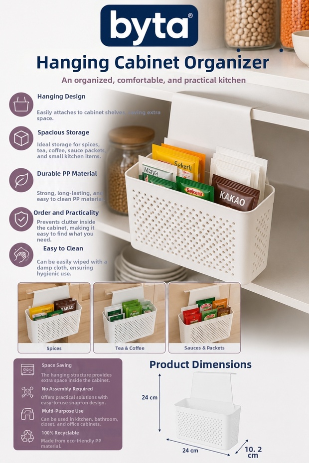 Hanging Cabinet Organizer – Multi-Purpose Under-Shelf Storage Basket for Kitchen and Bathroom