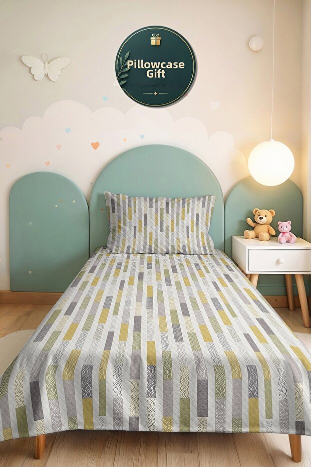 Geometric Striped Yellow Young Room Single Pique Set-Grey Modern 160X220Cm Quilted Bedspread