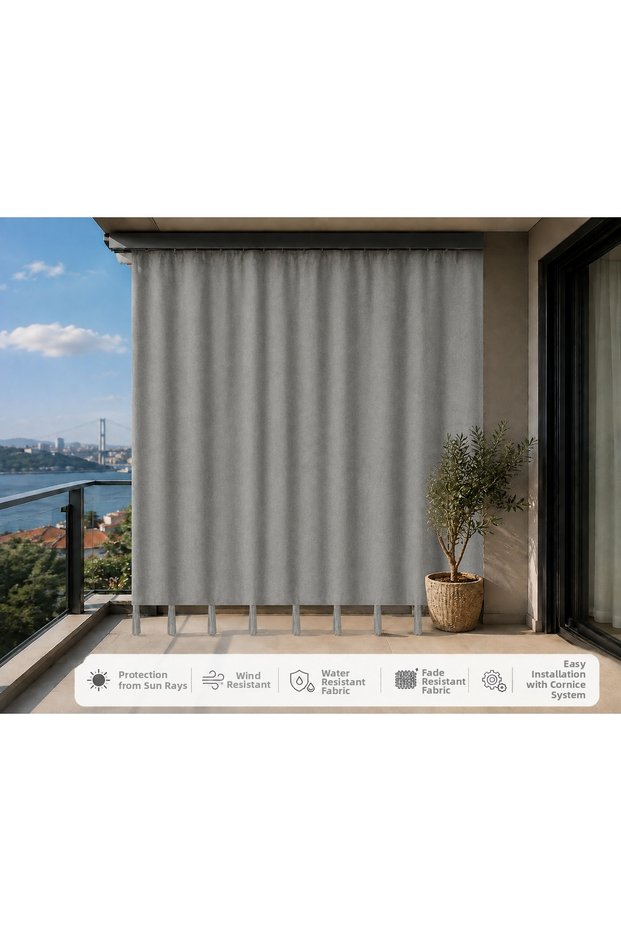 Anthracite Cornice Outdoor Sunshade Wind-Resistant Balcony Curtain with Bottom and Side Ties