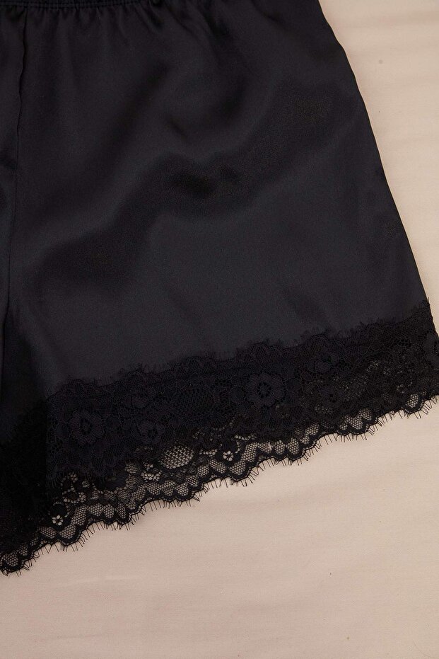 Siyah Dantel Detaylı Saten Dokuma Pijama Takımı THMSS26PT00231 - 6