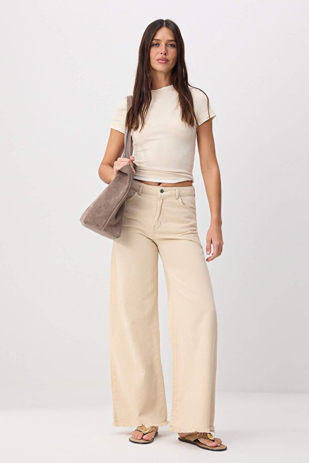 Taş Tencel Karışımlı Yüksek Bel Wide Leg Jeans TWOSS26JE00244